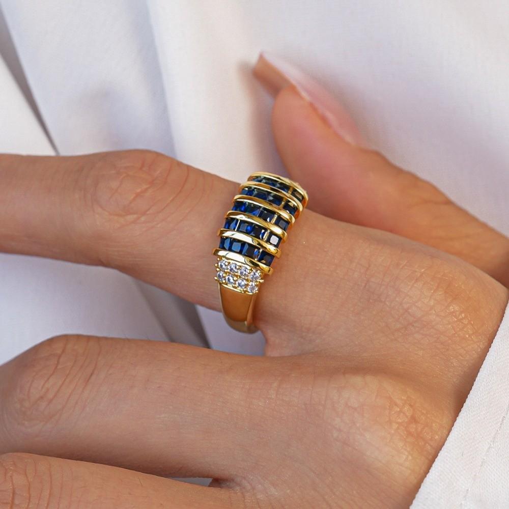 Korean Style Rhinestone Ring Geometric Chunky Enamel Ring Vintage Zircon Opening Ring Decoration