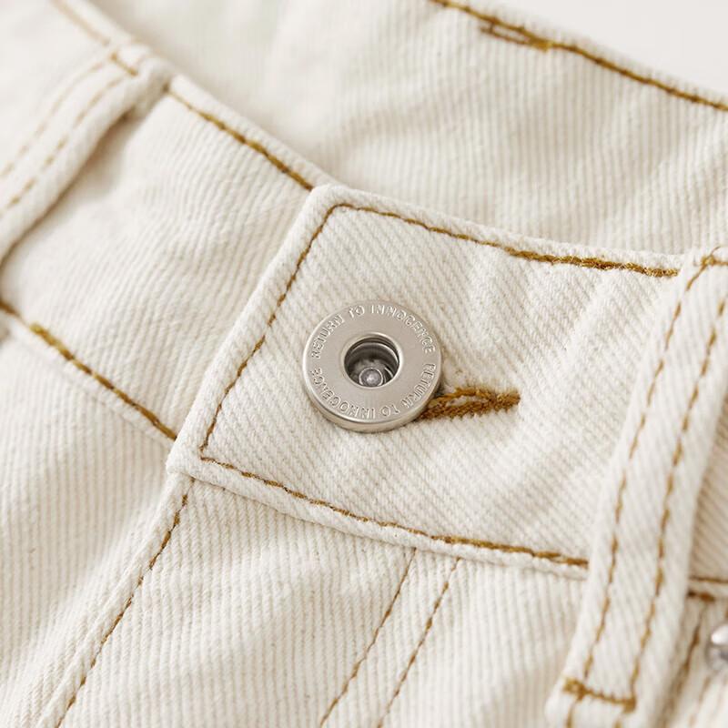 Sentubila Pure Cotton White Straight-Leg Jeans Spring And Autumn Women's Wear