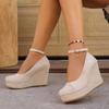 2026 Spring Autumn New Wedge Heels Pumps Fashion Round Toe Platform Suede Casual Women Shoes 10cm High Heels Solid Single Shoes