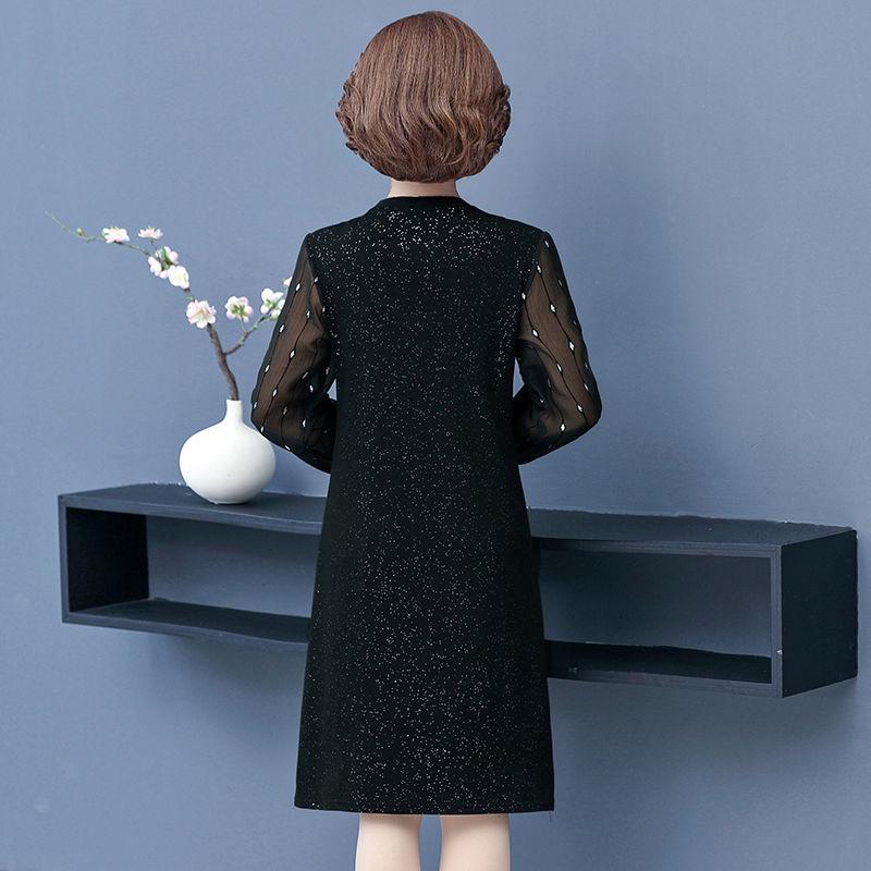 Klänning med rund hals och högkvalitativ lapptäcksdesign, långärmad, för damers vårkläder, basplagg för vårstil, ny västerländsk stil