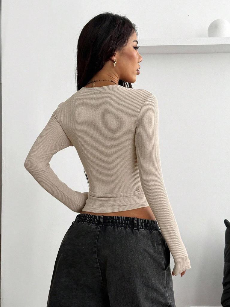 2026 Women's Slim V-Neck Ribbed Knit Sweater - Long-Sleeved Autumn/Winter Top