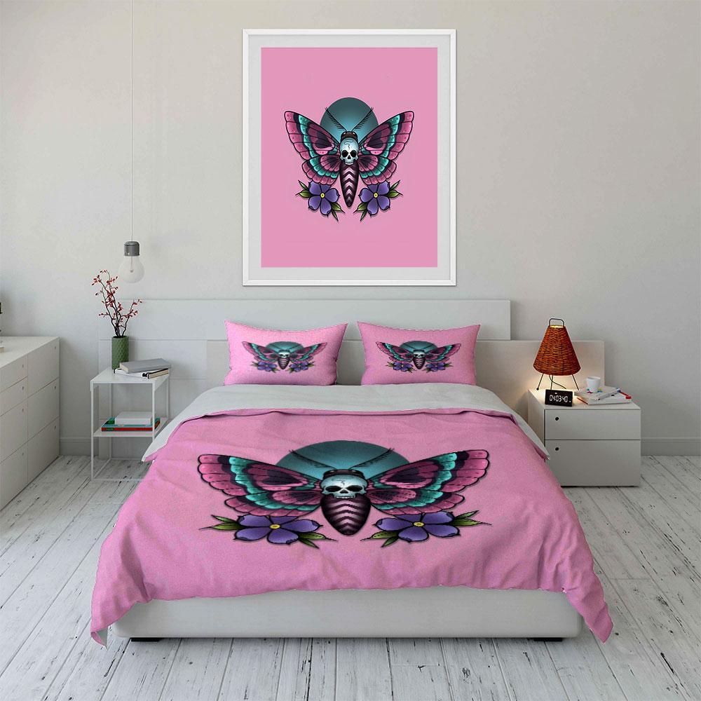 Butterfly Skull Art Decor Soft Comfortable Duvet Cover Bedding Set Included 1*Duvet Cover & 2*Pillowcases, Gift