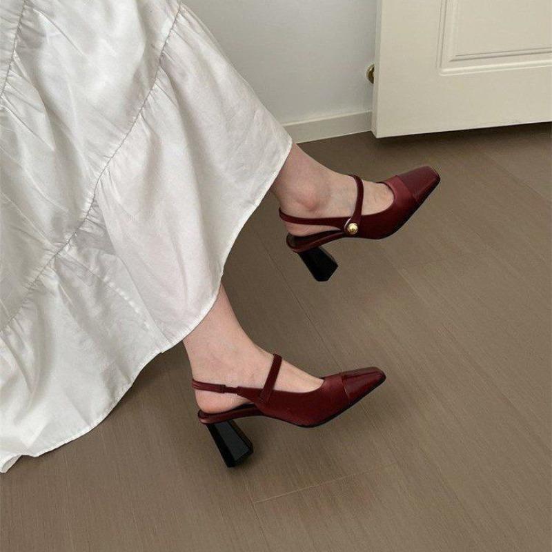 High-heeled Shoes, Chunky Heel Bagged Shoes, Women's Head-shaped Soft Leather Sandals