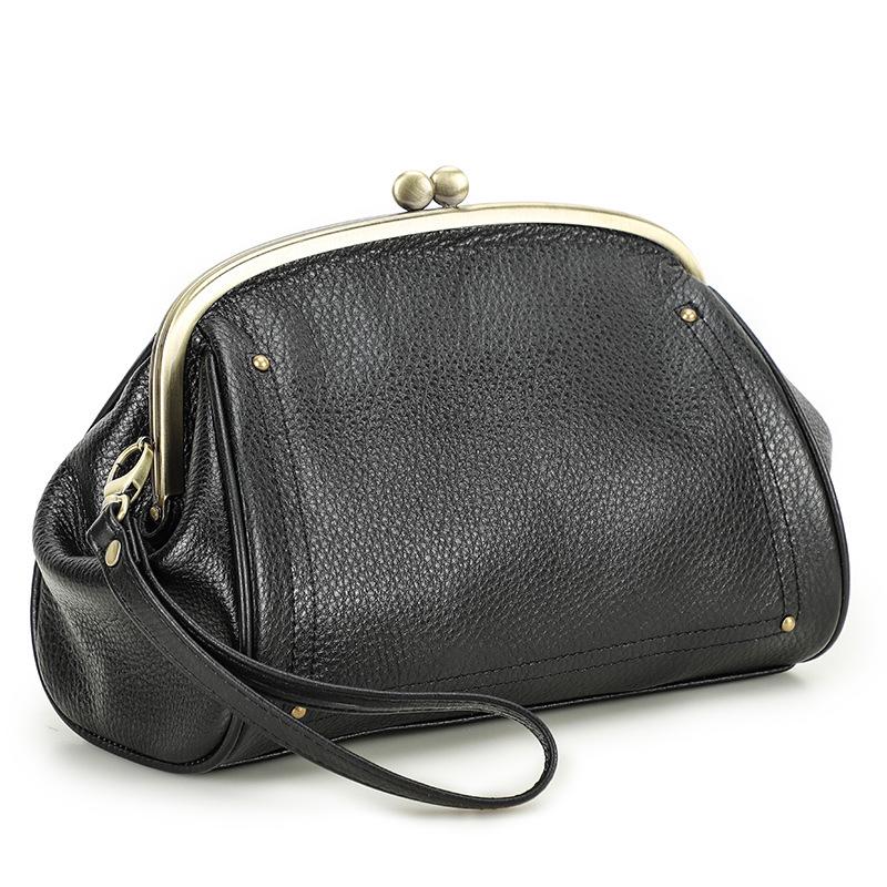 Wrist-Strap Women's Makeup Bag: Cowhide, Double Metal Hinge, Trendy & Fashionable