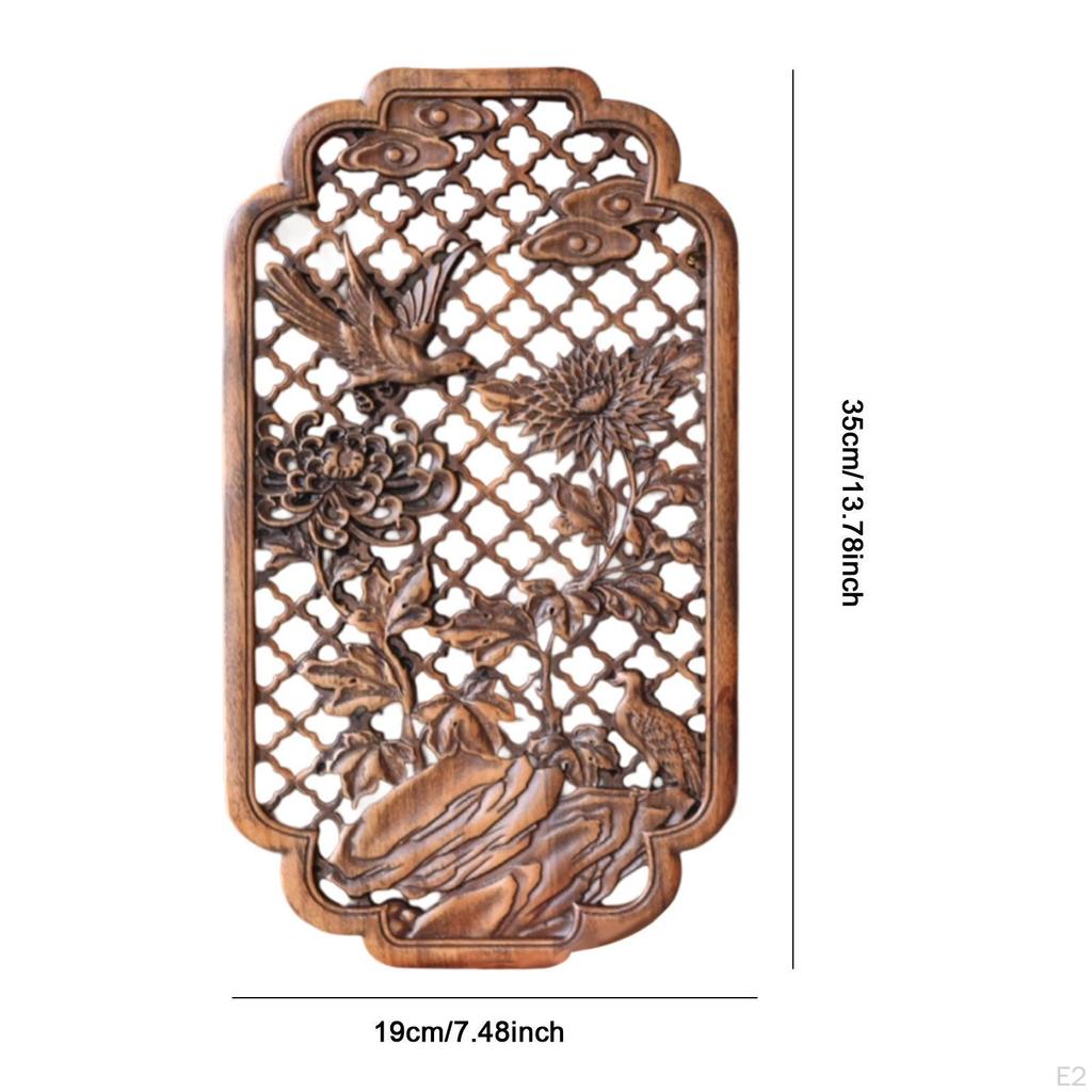 Carved Wood Wall Panel Home Decor Accent Four Gentlemen - Chrysanthemums Hanging Piece