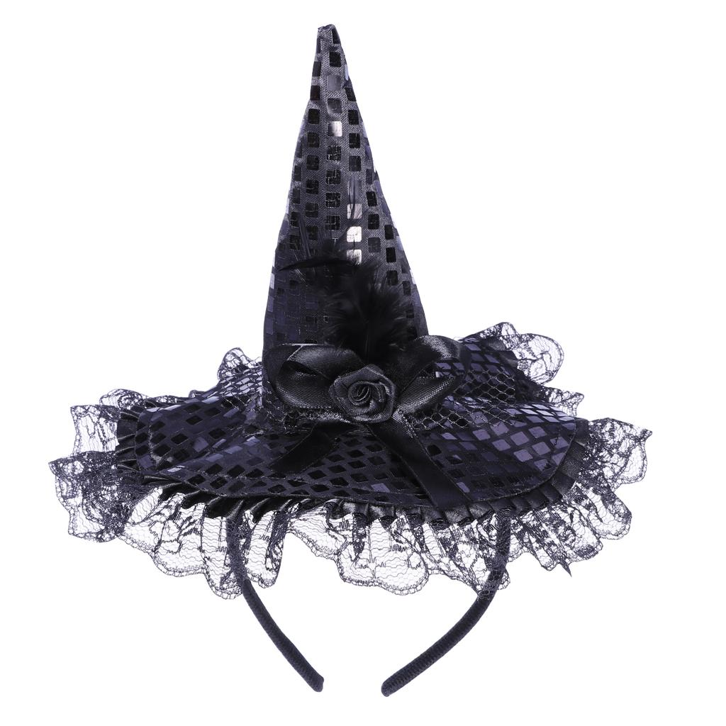 Feathered Witch Hat Headband Kids Halloween Party Costume Props Unique Style Festive Supplies Event Accessories Dress Up