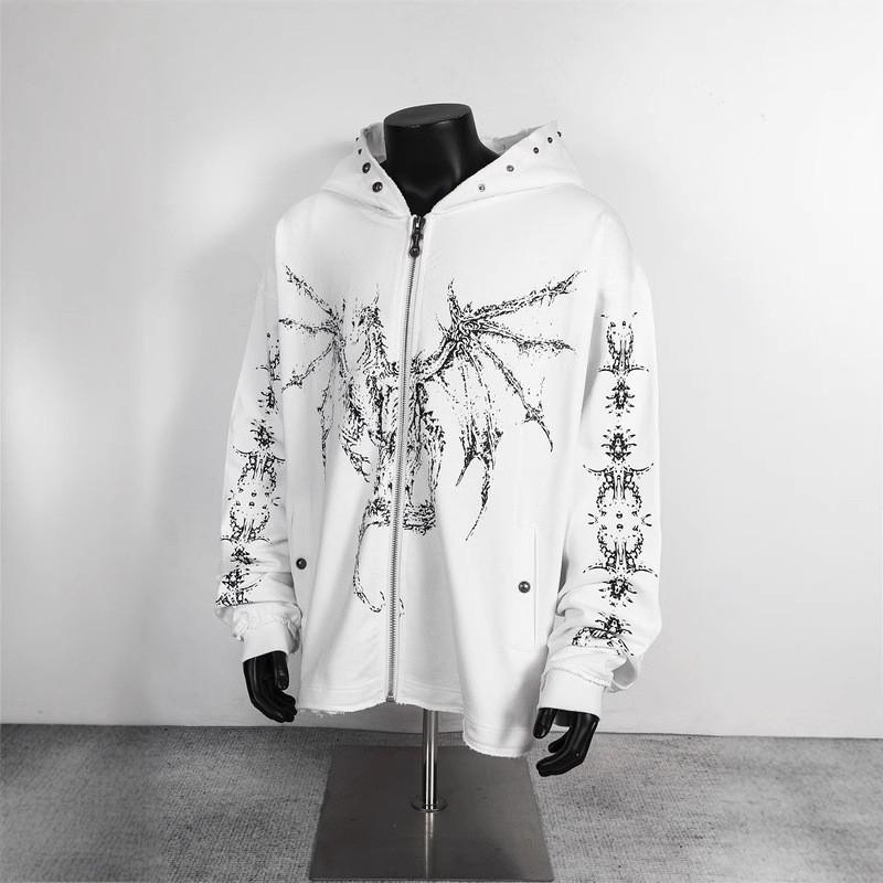 Mens Oversized Streetwear Hoodie With Satanic Moon Star Print Washed Cotton Blend Casual Sweatshirt