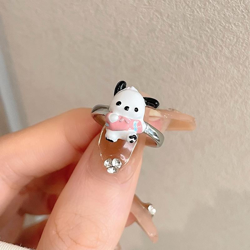 Dripping Oil Cartoon Cute Open Ring Fashion Personality Niche Design Childlike Ring Index Finger Ring Girl