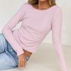 Ladies Spring Autumn Long Sleeve Round Collar Backless Striped Slim Fit Pullover Bare Midriff T Shirt Top