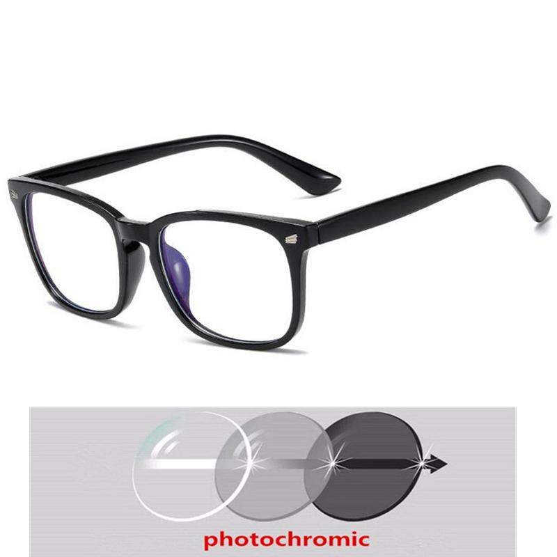 Women Men Sun Photochromic Gray Square Diopter Glasses 0 -0.5 -0.75 To -6.0 Vintage Computer Anti Blue Rays Short-Sight Eyewear