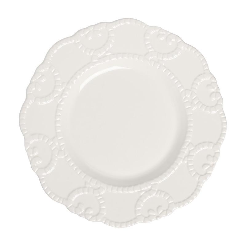 Französisches Relief Keramikteller Blumengeformter Rand Gemüseteller High-End Restaurant Dessertteller Kreativer Heimalltagsteller