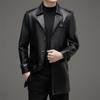 Autumn and Winter Genuine Leather Jacket for Men, Sheepskin, Medium and Long Casual Velvet Motorcycle Wallet Jacket for Young and Middle-aged People