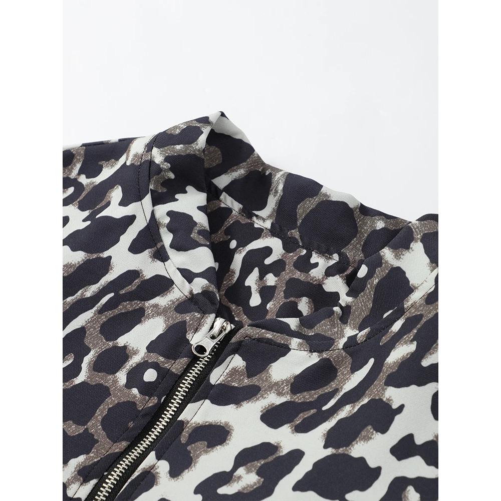 Женская куртка с круглым вырезом и леопардовым принтом в стиле ретро — фото 6