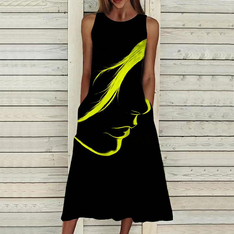 

Летнее модное сексуальное платье без рукавов, мягкое повседневное женское платье с 3D принтом сбоку, платье на бретельках без рукавов, летнее платье на подтяжках XL жёлтый