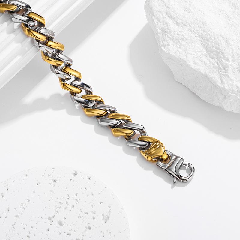 New Titanium Steel Color Matching Fine Polishing Cuban Bracelet 316 Stainless Steel Vacuum Plating Bracelet