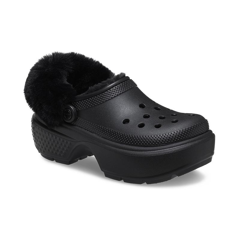 Crocs Stomp Lined Clogs EVA Comfortable and Warm Unisex Black Plush Part Is Not Removable