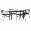 5 Piece Outdoor Dining Set with Cushions Black Poly Rattan Glass Table