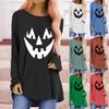 T-shirt ample à col rond et manches longues pour femme avec imprimé Monstre Citrouille d'Halloween