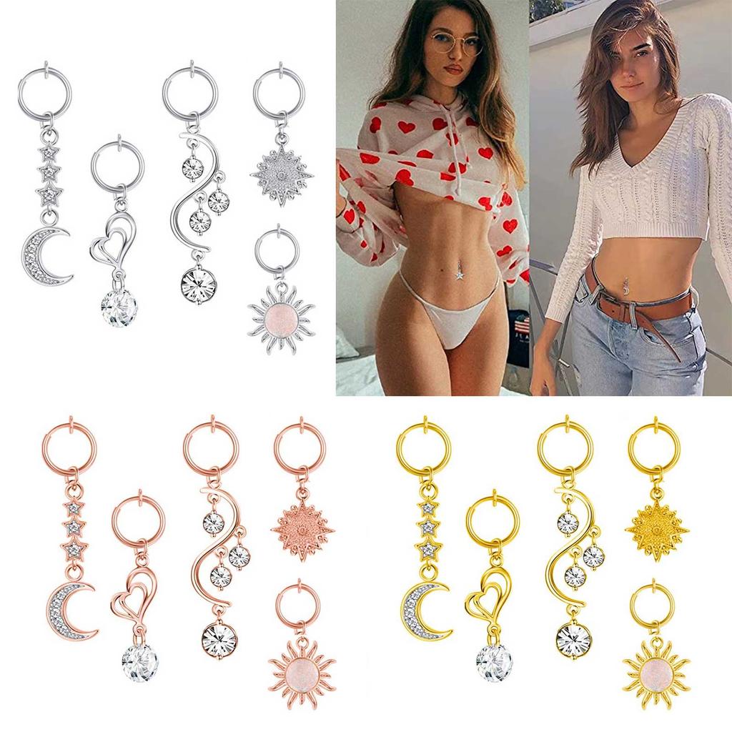 5 Pcs Stainless Steel Fake Belly Button Rings Dangle Non Piercing Belly Button