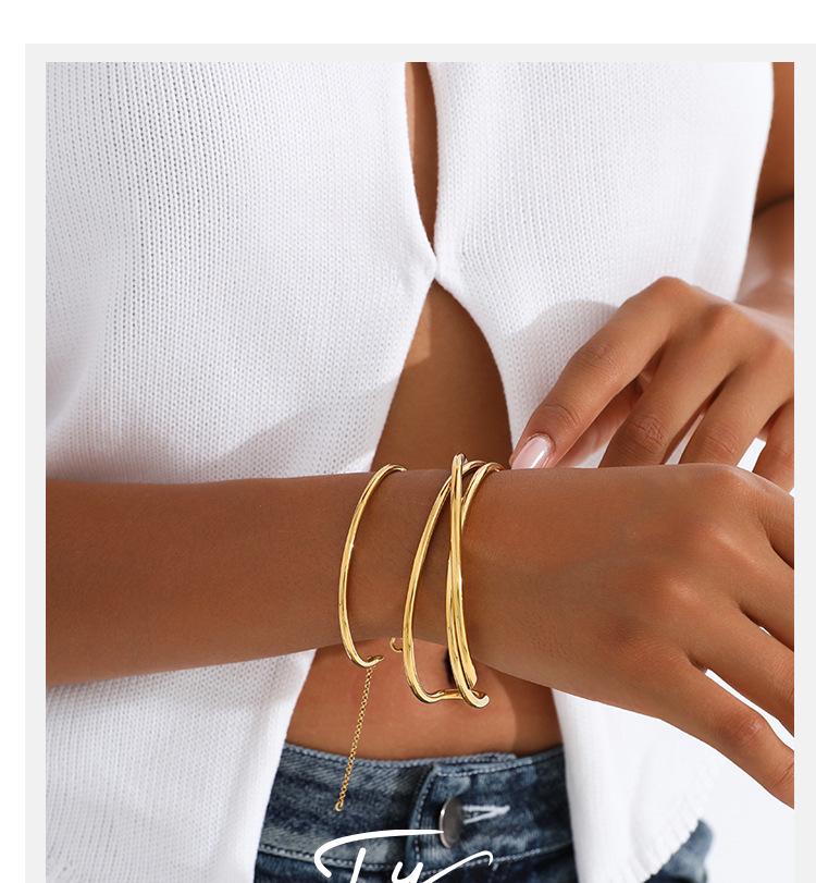 European & American Style Multi-Layer Stainless Steel Bracelet: Geometric, Polished, Round Bangle for Women