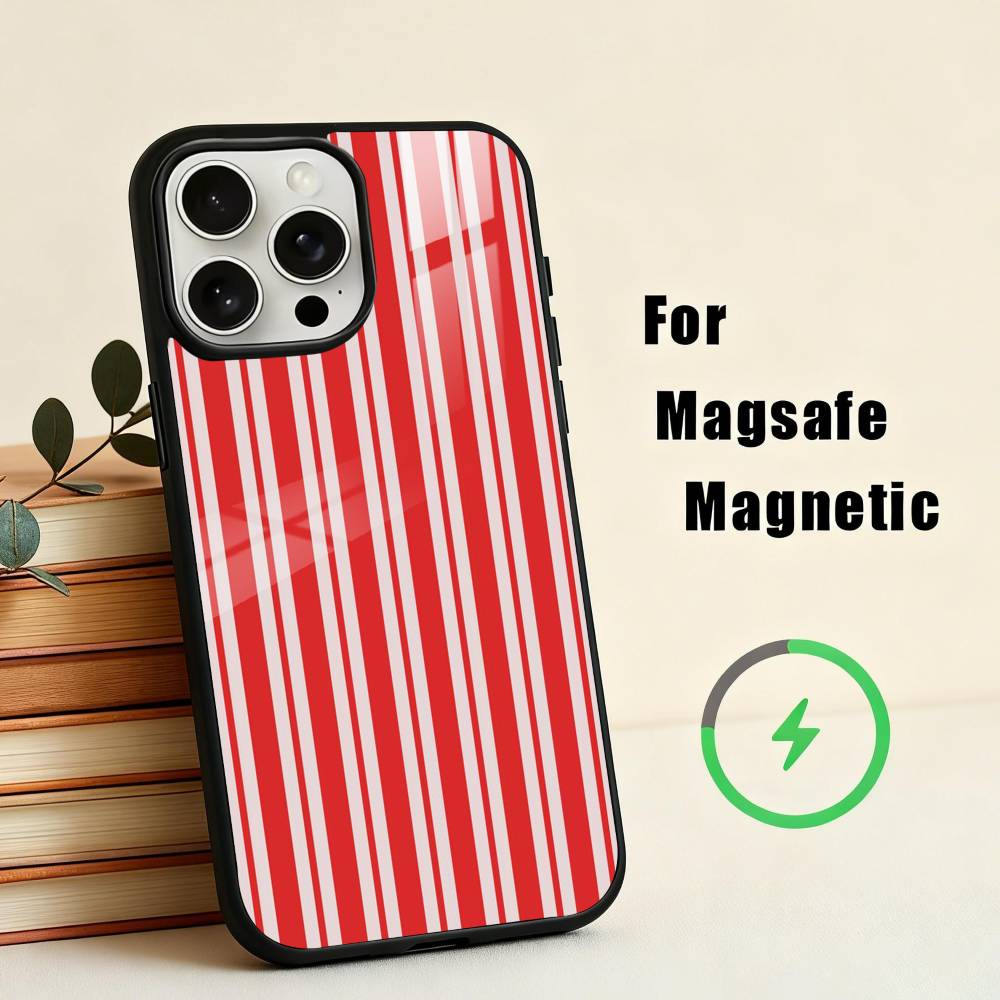 B-Burgundy W-White Stripe Phone Case For iPhone 17,16,15,14,13,12,Plus,Pro,Max for Magsafe Magnetic Wireless Charging