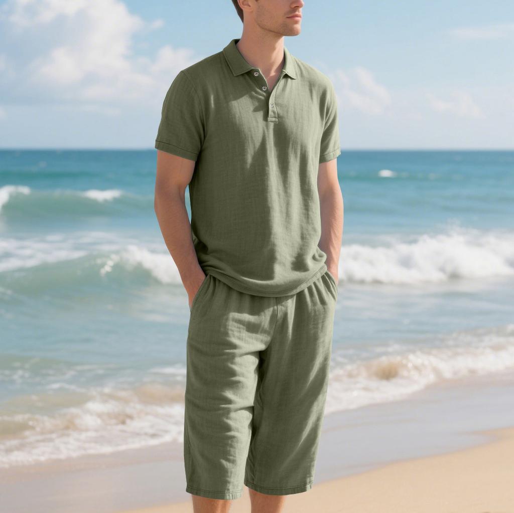 Men's Daily Casual Linen 2 Piece Outfit Lapel Long Sleeve Shirt & Long Pants Breathable Comfortable All-Match Wear Set