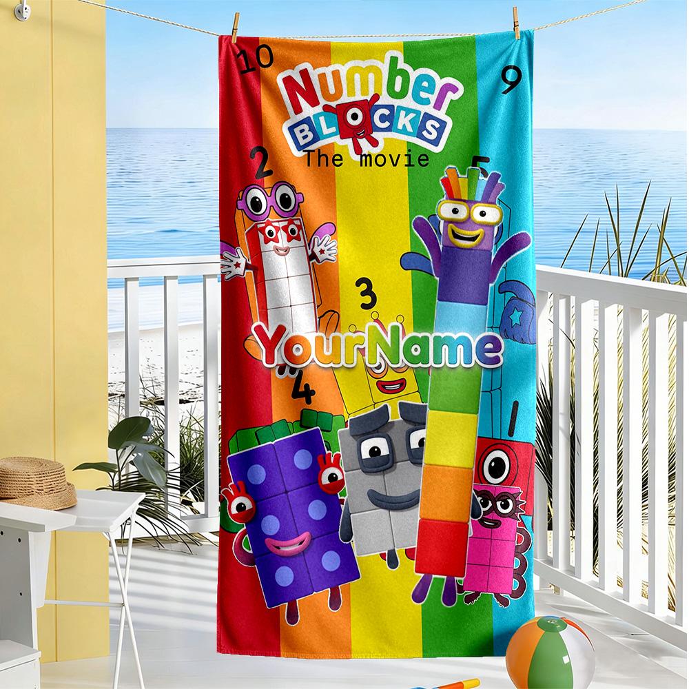 Numberblocks Customized Name Beach Towel Super Soft & Absorbent Perfect for Traveling Yoga Camping and Swimming