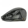 Men Women PU Leather Beret Hat British Retro Flat Cap Autumn Winter Warm Peaked Cap Fashion Newsboy Cabbie Hat Casual Adjustable Duckbill Cap