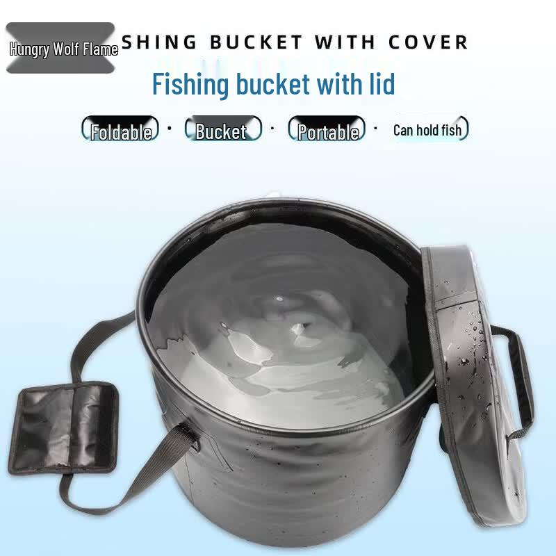 Hungry Wolf Flame Multifunctional Folding Fishing Bucket with Lid