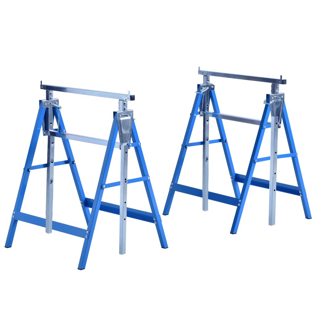 2-Piece Set Work Trestle, Load Capacity up to 200 kg, Foldable, Sawhorse, Height-Adjustable 80-130 cm, Scaffold Trestle Made of Steel