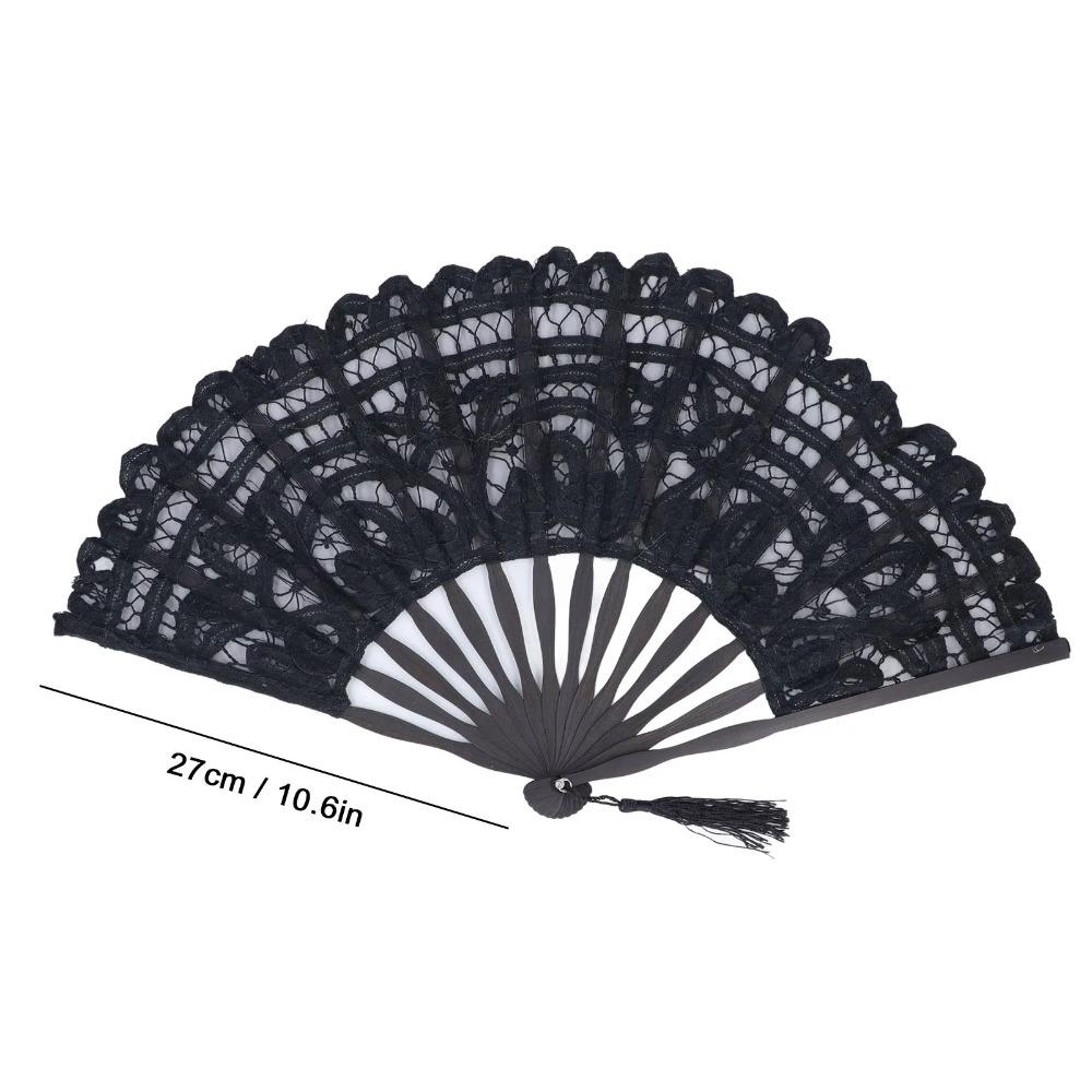 

Folding Fan Hallow Lace Bamboo Bones Decorative Vintage Hand Fan with Tassel for Performance Clothes Decoration Gift