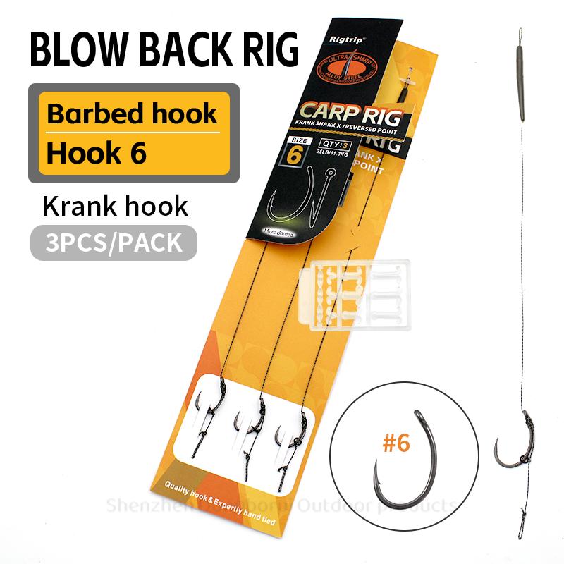3pcs/pack Carp Fishing Blow Back Rig Barded And Barbless Hook Size 2 4 6 With Fishing Line Anti Tangle Sleeve Carp Fishing Terminal Tackle Accessories