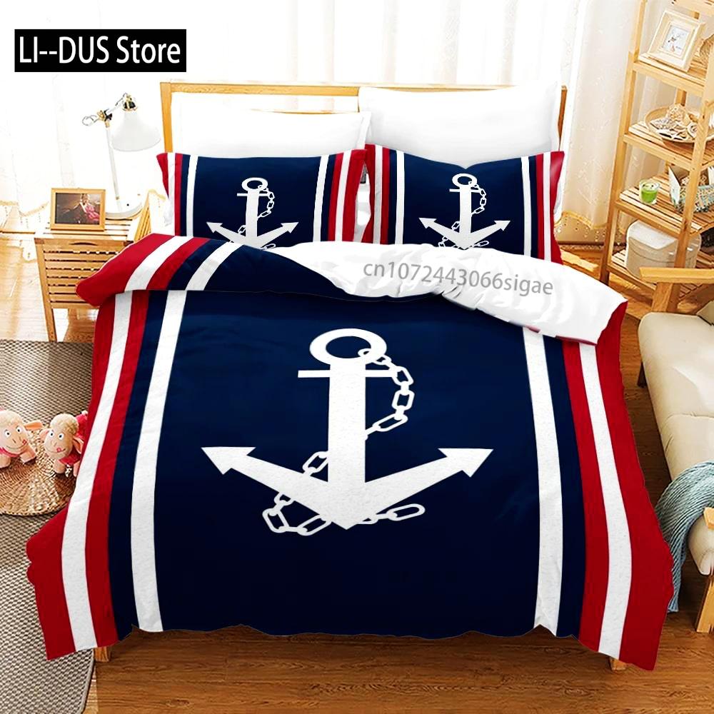 Marine Anchor Pattern Duvet Cover Set Fashion Bedding Set Ultra Soft Quilt Cover And Pillowcases For Kids Teens Boys Bedroom