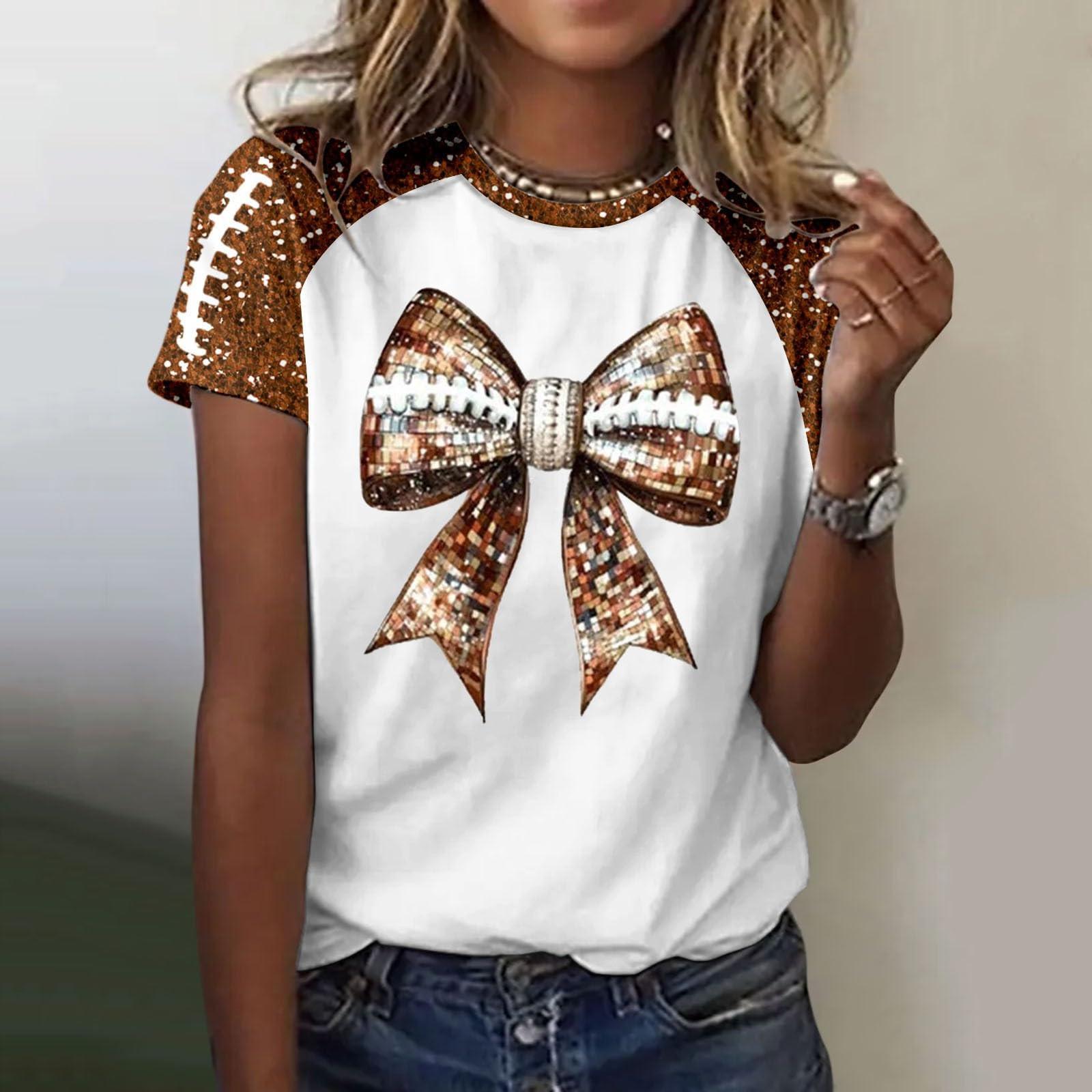 

Женская мода повседневный топ с круглым вырезом и коротким рукавом с принтом XL коричневый