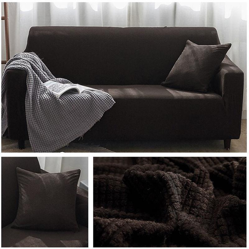 Autumn/winter sofa cover thickened warm solid color elastic plaid living room corner sofa cover furniture protective cover