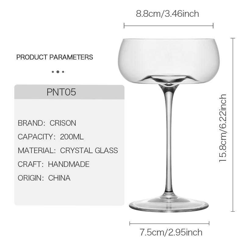 PNT05 CRISON Coupe Cocktail Glass Crystal Martini Glasses Unique Art Deco Cocktail Glasses Pisco Sour Martini Champagne