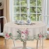 Elegant Romantic Floral Print Tablecloth in Vintage Beige Rose and Daisy Pattern, Round and Rectangular Options