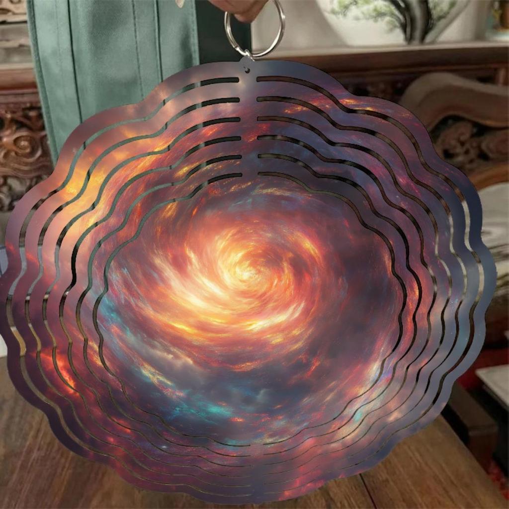 Blue White Metal Wind Spinner with Hanging Chain 2D Garden Art Sculpture for Outdoor Yard Patio Decor All Season Windmill Spinner