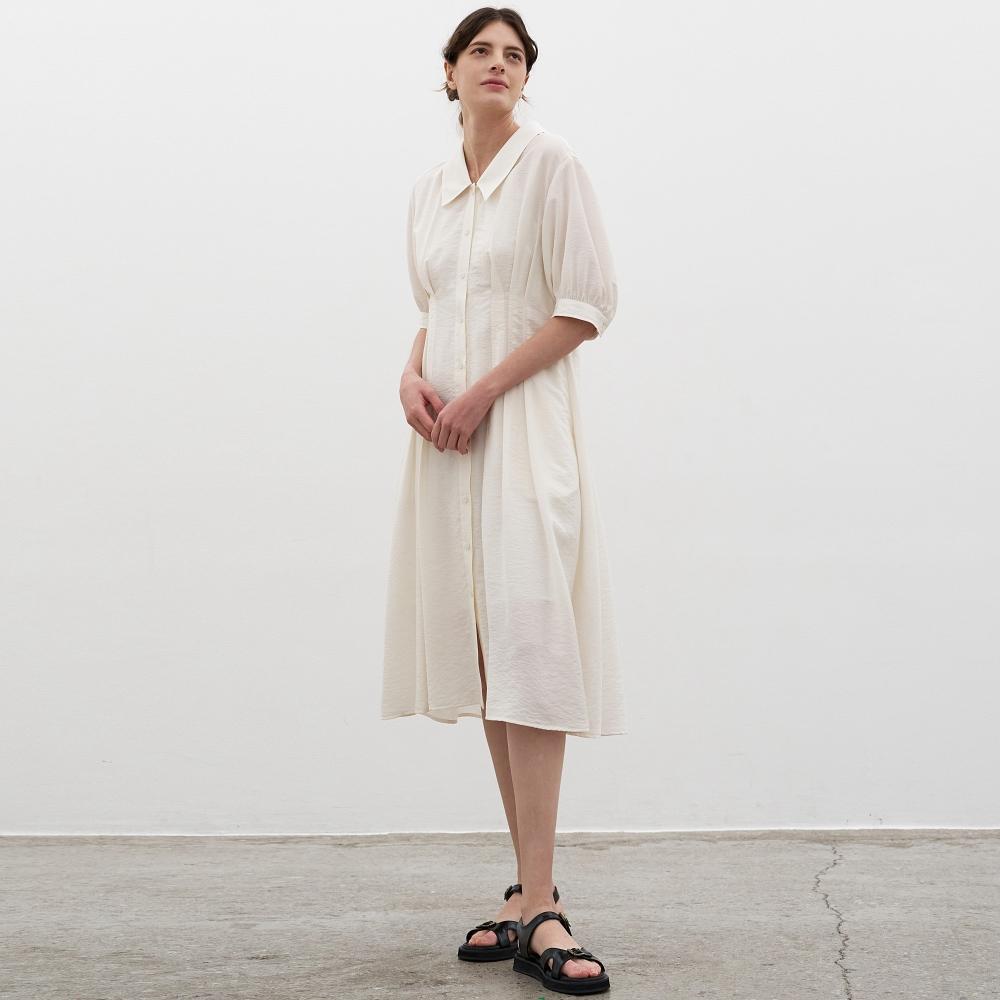 MITTE Pin-Tuck Flare Dress_Cream