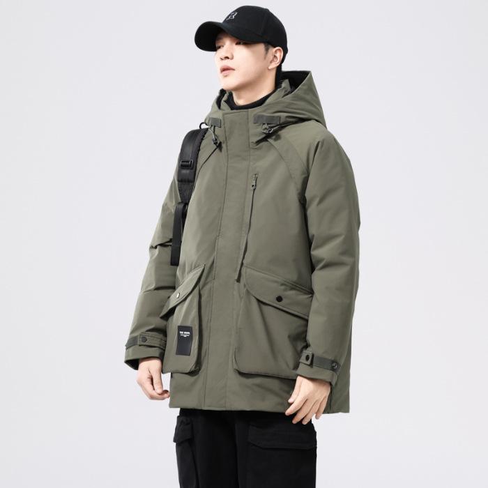 

Men s Mid-Length Hooded Down Parka - White Duck Down, Extreme Cold, Coffee/Black/Green 6XL зелений