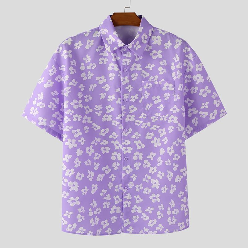 INCERUN S-XXXXXL Men Lapel Neck Short Sleeve Floral Print Buttons Casual Shirts