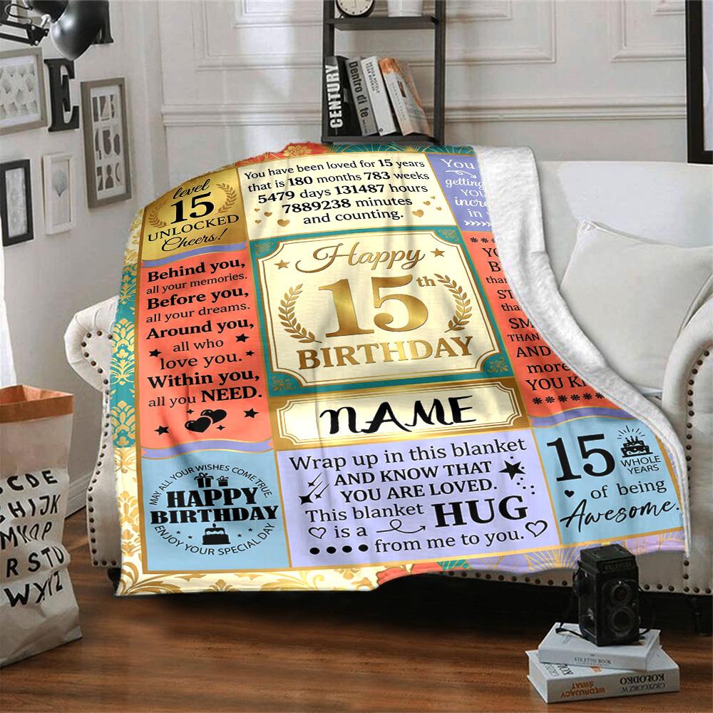 15Th Birthday Celebration Customize Your Name Blanket Warm Comfortable And Soft Blankets Are Suitable For Home Lunch Break Blanket Office Sofa Sofa