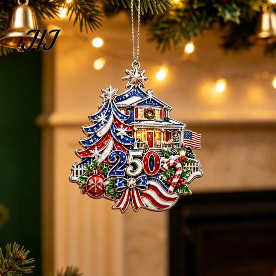 Car Rear View Mirror Accessories 250th Anniversary Christmas Ornament, Acrylic Patriotic Hanging Decor USA Gifts with Eagle Santa Liberty Bell,