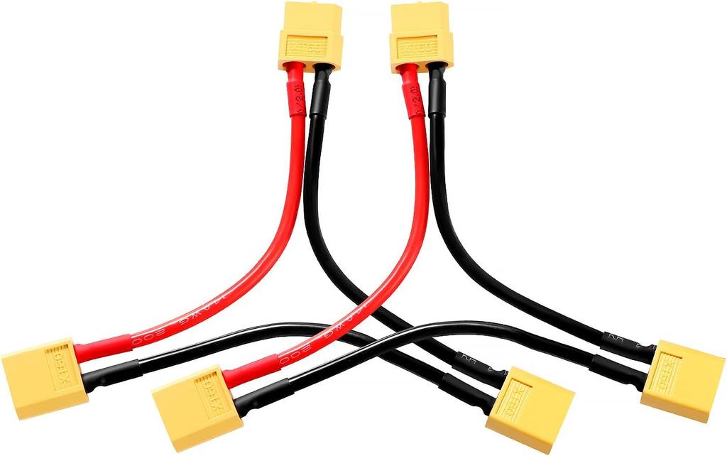 2Pcs XT60 Series Adapter Cable for 2 Lipo – Voltage Increase, Male Female Connector – For RC Models, Silicone, Yellow Red Black