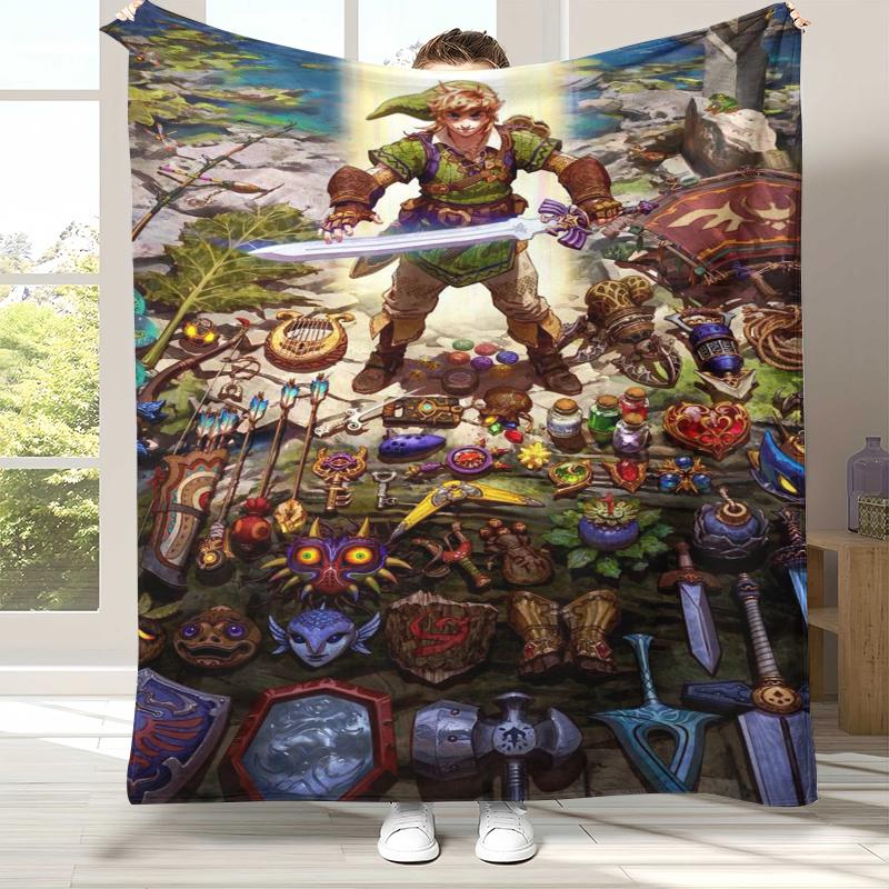 Retro Z-Zelda Cartoon Link Games Flannel Blanket,Ultra Soft Warm Plush Throw for Home Bedroom Bed Sofa Cover Camping Picnic kid