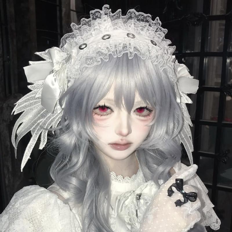 Gothic Lolita Cosplay Headwear Sweet Lovely Girl Harajuku Subculture Wing Angel Lace Flounce Fold Headband Hair Accessories