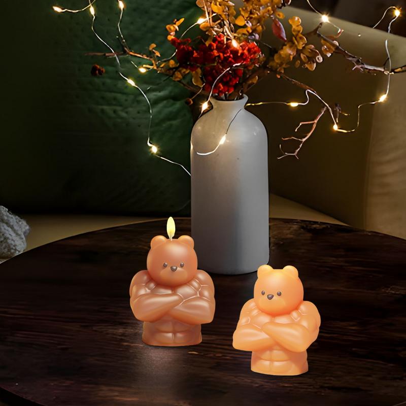 Silikon Bärenform für Duftkerzen Seifenherstellung und Resin Gießen Muskelbär Niedliche Tierform Form für Heimdekoration