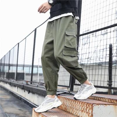 Sarouel en coton style japonais pour homme - Multi-poches, décontracté, printemps/été 2024, tendance, coupe ample, grande taille