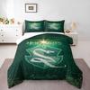 Hogwarts Legacy Slytherin Snake Crest Bedding set (1 duvet cover, 2 pillowcases, duvet not included), Green Embroidered Wizarding Art Print