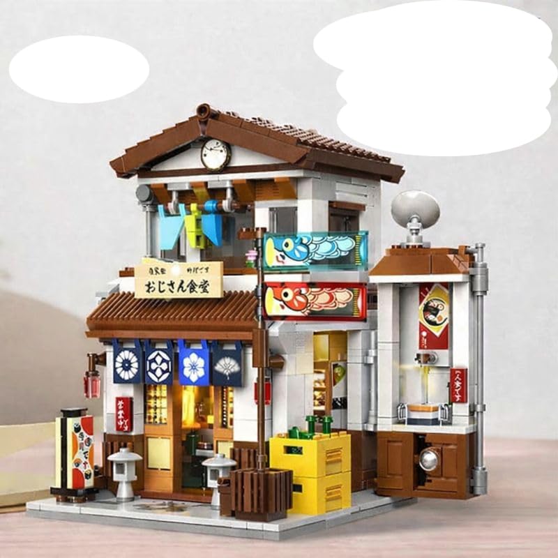 zmart 861PCS Building Blocks Japanese Streetscape Building Model Brick Set with USB Light Japanese Style Blocks Diner Building Japanese House Model белый